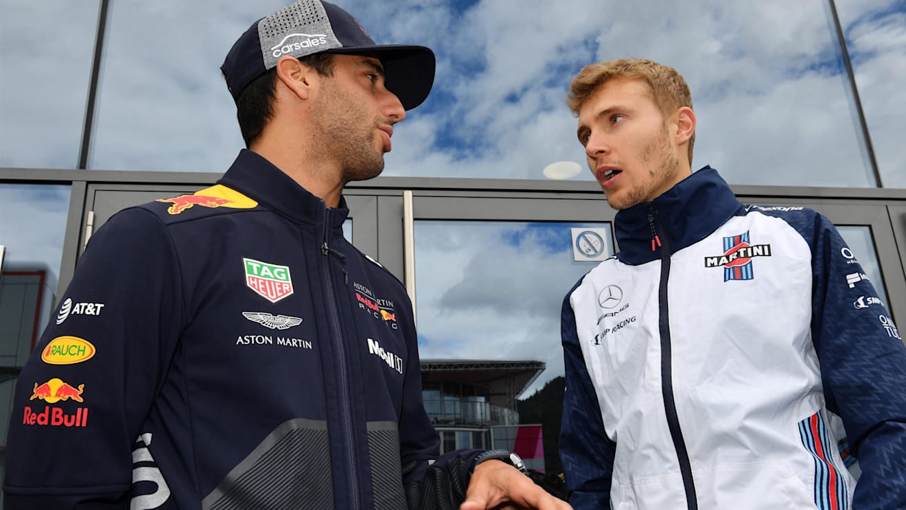 Daniel Ricciardo (AUS) Red Bull Racing and Sergey Sirotkin (RUS) Williams at Formula One World Championship, Rd9, Austrian Grand Prix, Preparations, Spielberg, Austria, Thursday 28 June 2018. © Mark Sutton/Sutton Images
