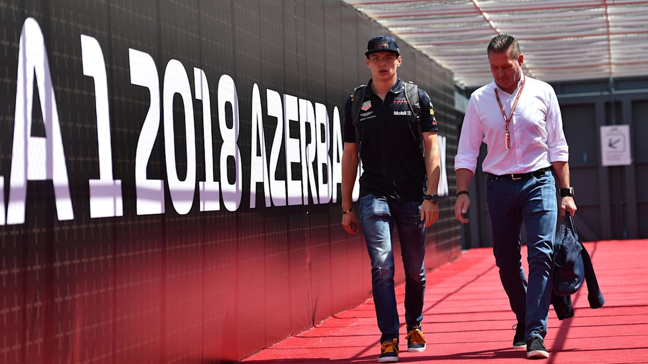 Max Verstappen (NED) Red Bull Racing and Father Jos Verstappen (NDL) at Formula One World Championship, Rd4, Azerbaijan Grand Prix, Practice, Baku City Circuit, Baku, Azerbaijan, Friday 27 April 2018. © Jerry Andre/Sutton Images