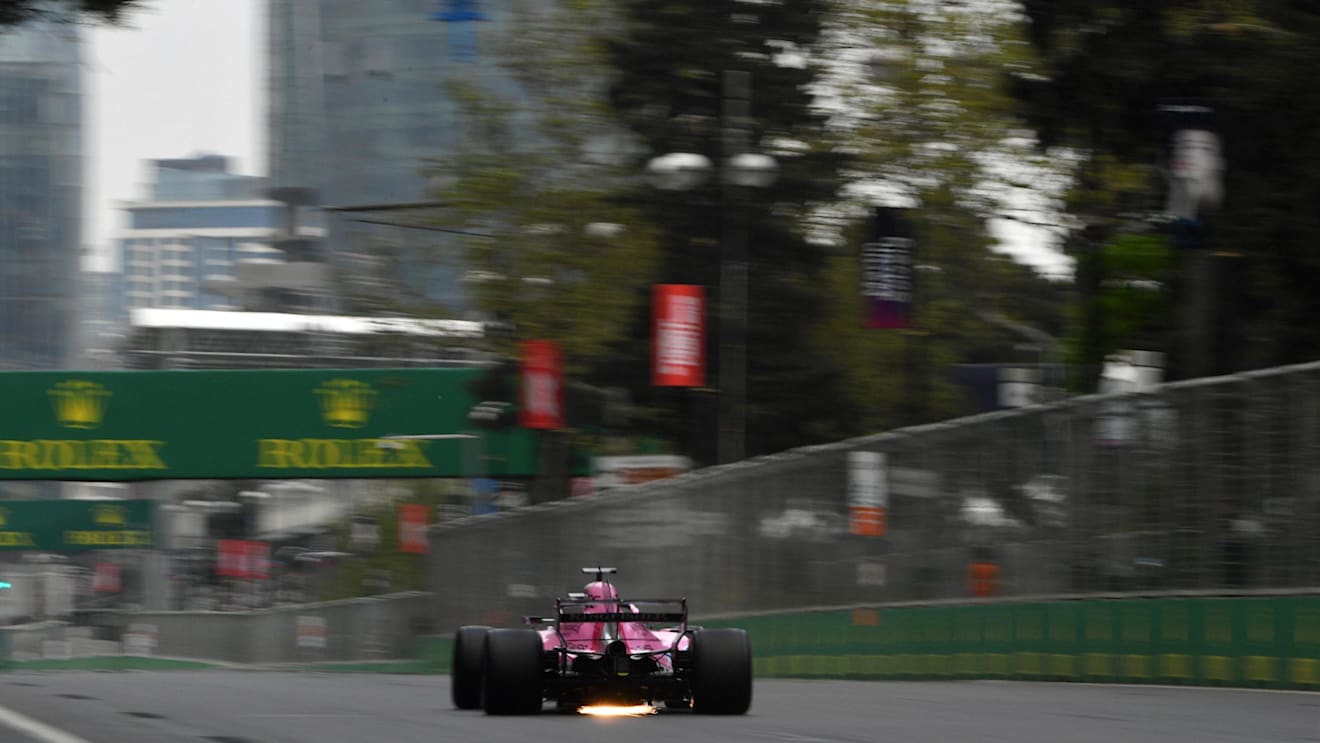 Sergio Perez (MEX) Force India VJM11 sparks at Formula One World Championship, Rd4, Azerbaijan Grand Prix, Qualifying, Baku City Circuit, Baku, Azerbaijan, Saturday 28 April 2018. © Mark Sutton/Sutton Images
