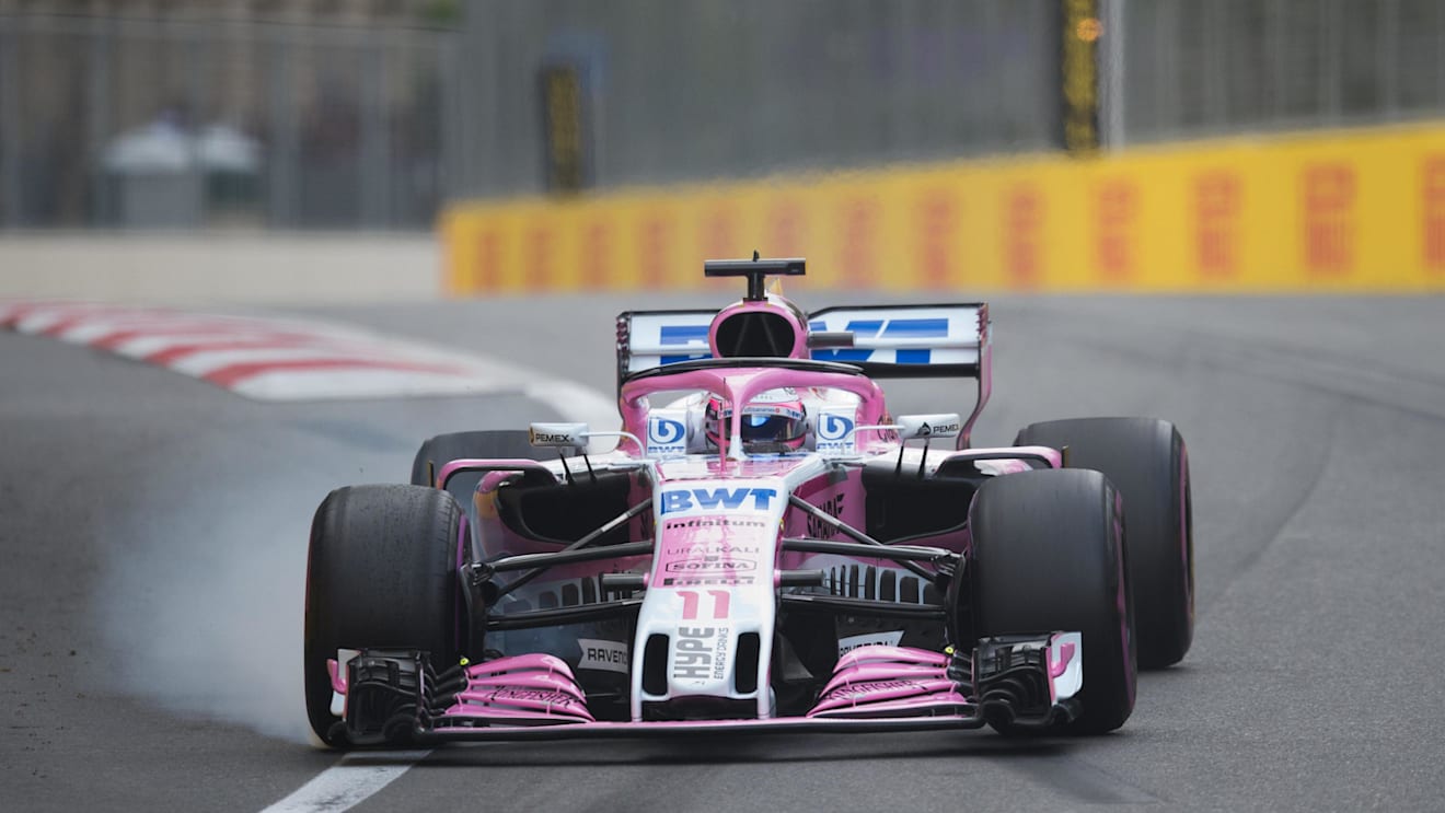 Sergio Perez (MEX) Force India VJM11 locks up at Formula One World Championship, Rd4, Azerbaijan Grand Prix, Qualifying, Baku City Circuit, Baku, Azerbaijan, Saturday 28 April 2018. © Simon Galloway/Sutton Images