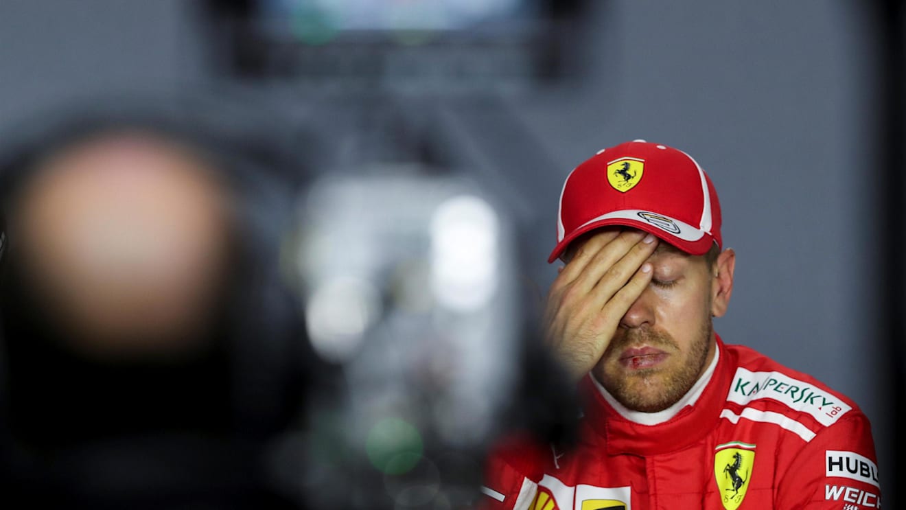 Sebastian Vettel (GER) Ferrari in the Press Conference at Formula One World Championship, Rd4, Azerbaijan Grand Prix, Qualifying, Baku City Circuit, Baku, Azerbaijan, Saturday 28 April 2018. © James Gasperotti/Sutton Images