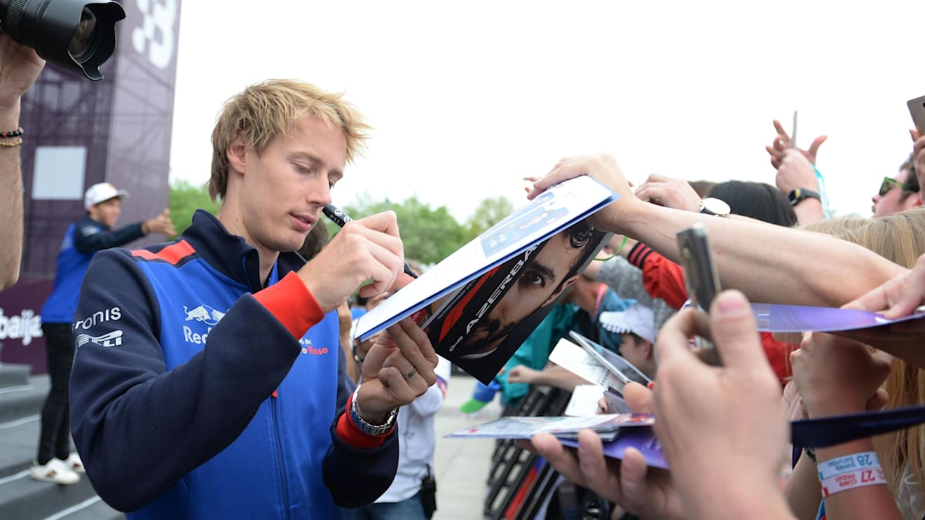 Brendon Hartley (NZL) Scuderia Toro Rosso at the autograph session at Formula One World Championship, Rd4, Azerbaijan Grand Prix, Qualifying, Baku City Circuit, Baku, Azerbaijan, Saturday 28 April 2018. © Simon Galloway/Sutton Images