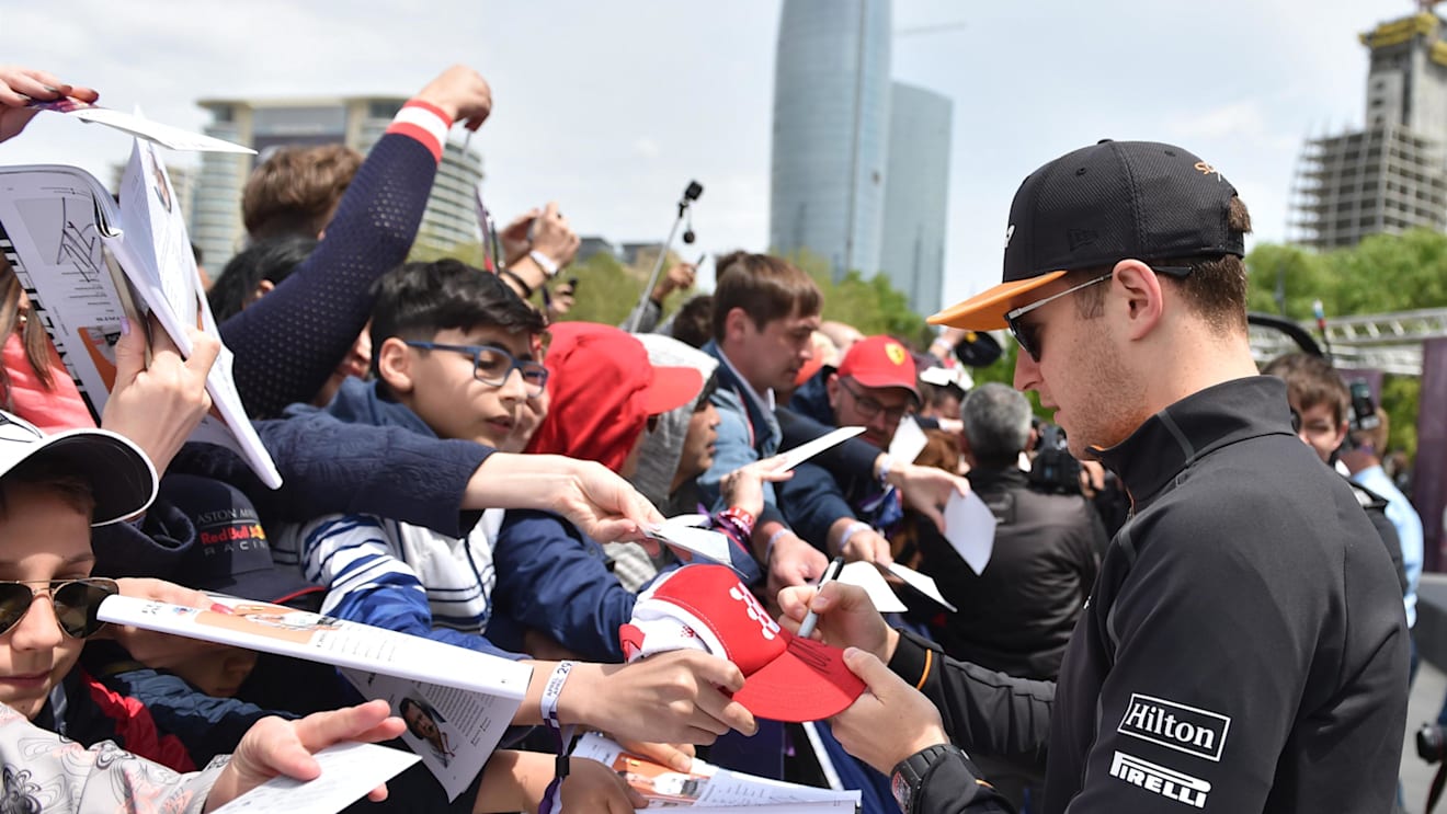 Stoffel Vandoorne (BEL) McLaren at the autograph session at Formula One World Championship, Rd4, Azerbaijan Grand Prix, Race, Baku City Circuit, Baku, Azerbaijan, Sunday 29 April 2018. © Simon Galloway/Sutton Images