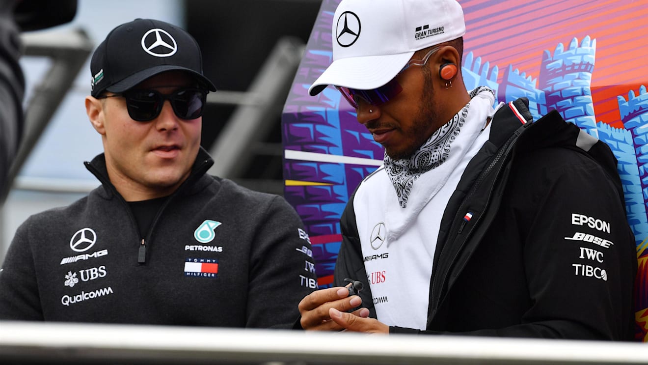 Valtteri Bottas (FIN) Mercedes-AMG F1 and Lewis Hamilton (GBR) Mercedes-AMG F1 on the drivers parade at Formula One World Championship, Rd4, Azerbaijan Grand Prix, Race, Baku City Circuit, Baku, Azerbaijan, Sunday 29 April 2018. © Jerry Andre/Sutton Images