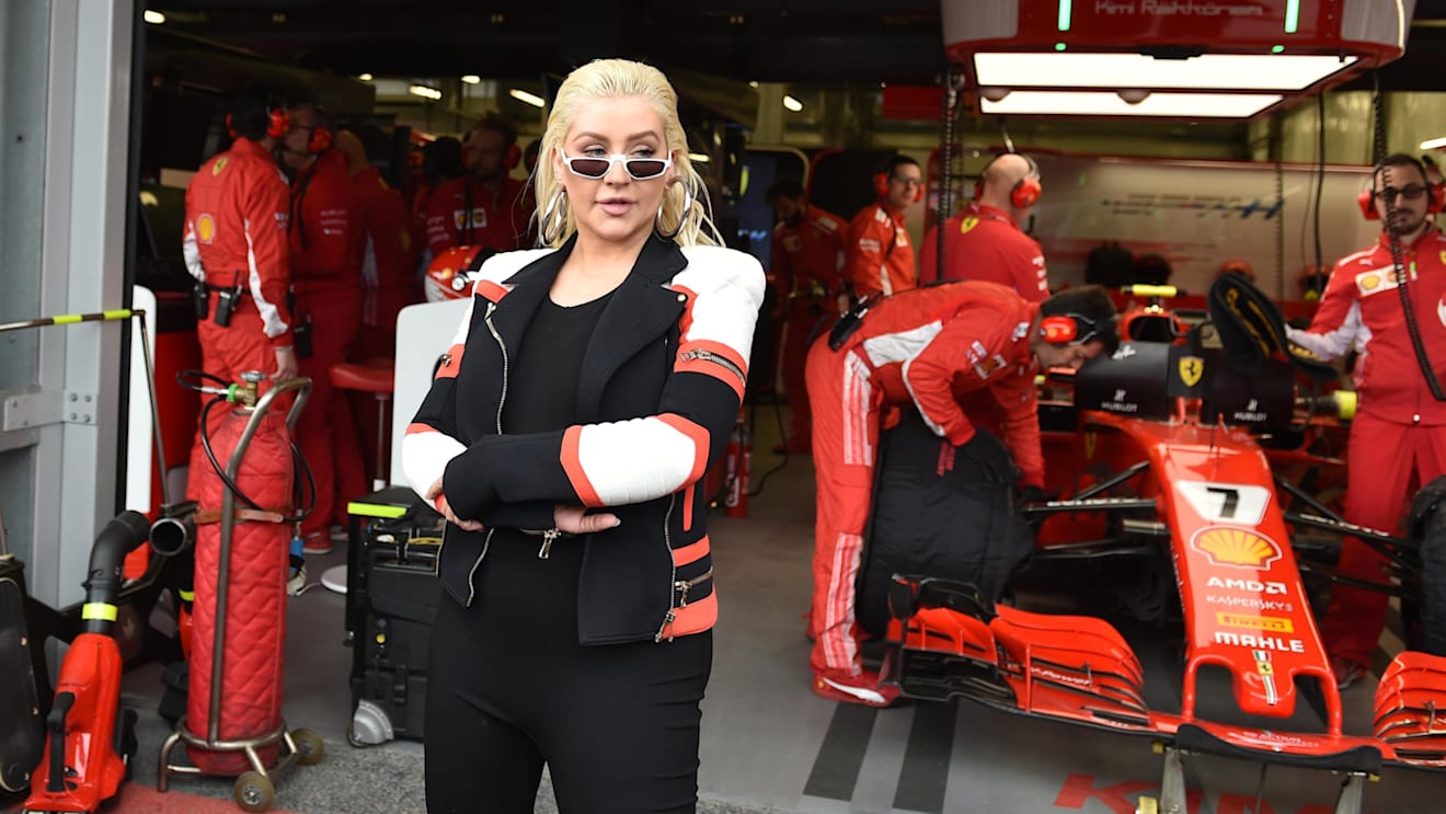 Christina Aguilera (USA) at the Ferrari garage at Formula One World Championship, Rd4, Azerbaijan Grand Prix, Race, Baku City Circuit, Baku, Azerbaijan, Sunday 29 April 2018. © Simon Galloway/Sutton Images