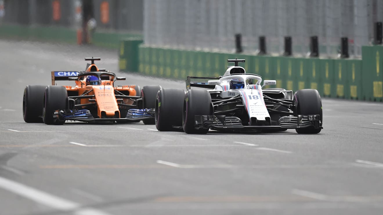 Lance Stroll (CDN) Williams FW41 leads Fernando Alonso (ESP) McLaren MCL33 at Formula One World Championship, Rd4, Azerbaijan Grand Prix, Race, Baku City Circuit, Baku, Azerbaijan, Sunday 29 April 2018. © Simon Galloway/Sutton Images