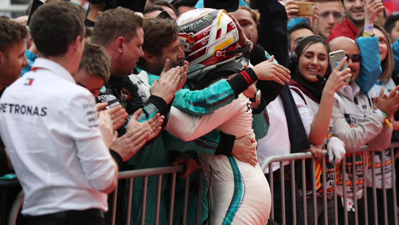 Race winner Lewis Hamilton (GBR) Mercedes-AMG F1 celebrates in parc ferme at Formula One World Championship, Rd4, Azerbaijan Grand Prix, Race, Baku City Circuit, Baku, Azerbaijan, Sunday 29 April 2018. © James Gasperotti/Sutton Images