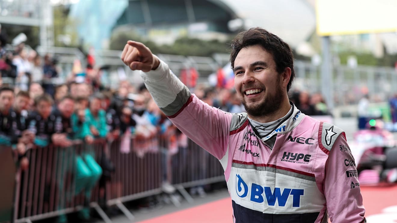Sergio Perez (MEX) Force India celebrates in parc ferme at Formula One World Championship, Rd4, Azerbaijan Grand Prix, Race, Baku City Circuit, Baku, Azerbaijan, Sunday 29 April 2018. © James Gasperotti/Sutton Images