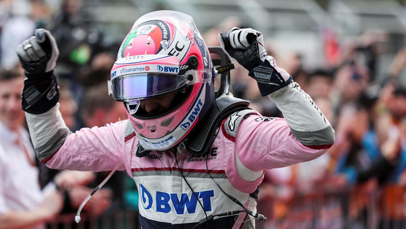 Sergio Perez (MEX) Force India celebrates in parc ferme at Formula One World Championship, Rd4, Azerbaijan Grand Prix, Race, Baku City Circuit, Baku, Azerbaijan, Sunday 29 April 2018. © James Gasperotti/Sutton Images