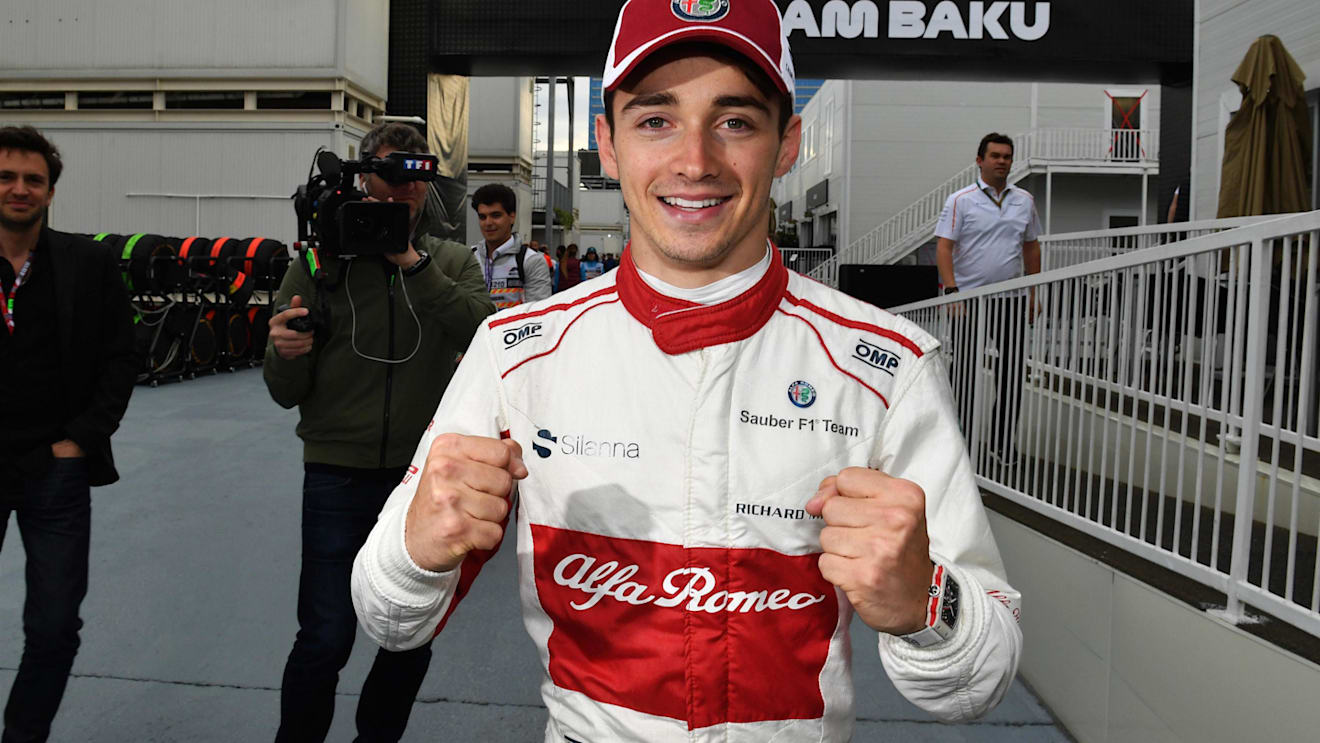 Charles Leclerc (MON) Alfa Romeo Sauber F1 Team celebrates sixth place at Formula One World Championship, Rd4, Azerbaijan Grand Prix, Race, Baku City Circuit, Baku, Azerbaijan, Sunday 29 April 2018. © Mark Sutton/Sutton Images