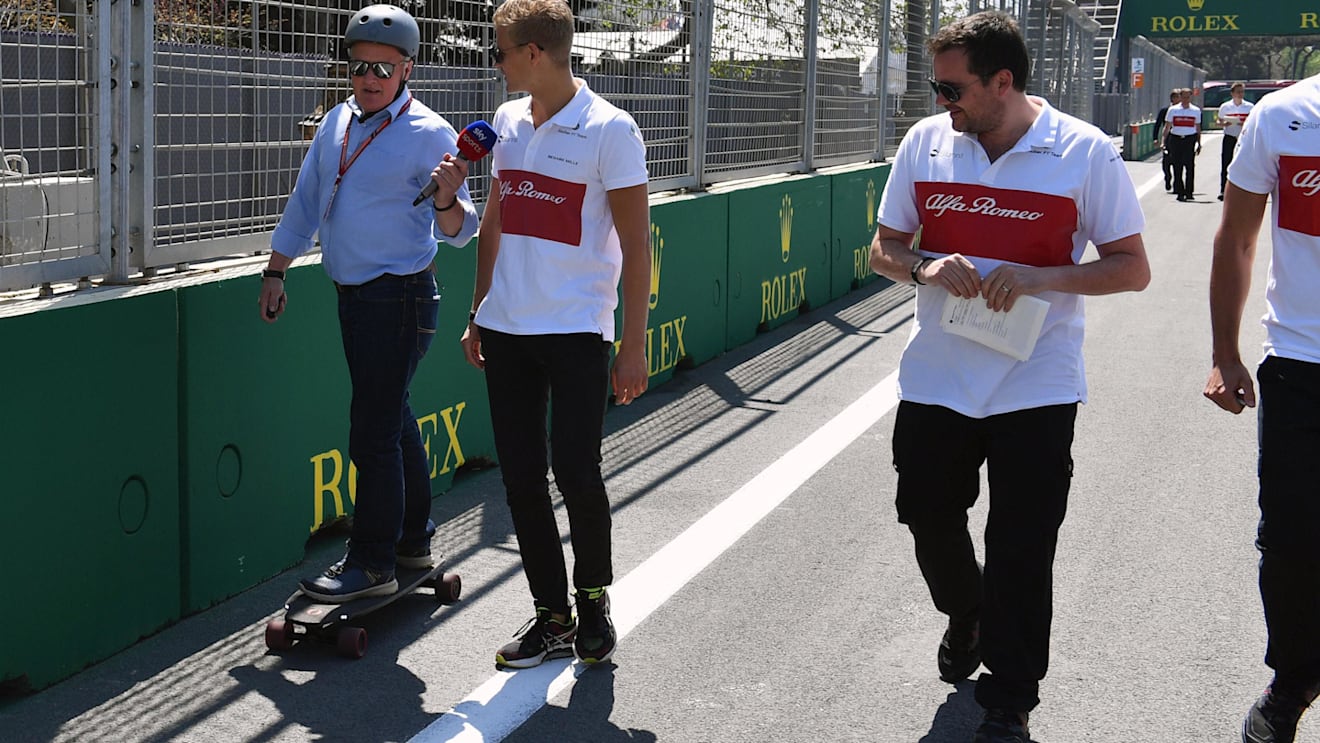 Marcus Ericsson (SWE) Alfa Romeo Sauber F1 Team with Johnny Herbert (GBR) Sky TV at Formula One World Championship, Rd4, Azerbaijan Grand Prix, Preparations, Baku City Circuit, Baku, Azerbaijan, Thursday 26 April 2018. © Mark Sutton/Sutton Images