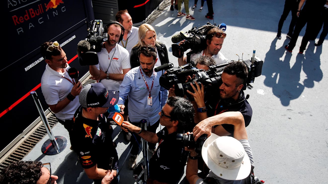 Max Verstappen (NED) Red Bull Racing talks with the media at Formula One World Championship, Rd4, Azerbaijan Grand Prix, Preparations, Baku City Circuit, Baku, Azerbaijan, Thursday 26 April 2018. © James Gasperotti/Sutton Images