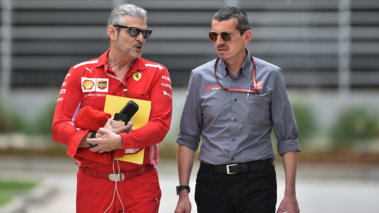 Maurizio Arrivabene (ITA) Ferrari Team Principal and Guenther Steiner (ITA) Haas F1 Team Principal at Formula One World Championship, Rd2, Bahrain Grand Prix, Practice, Bahrain International Circuit, Sakhir, Bahrain, Friday 6 April 2018. © Simon Galloway/Sutton Images