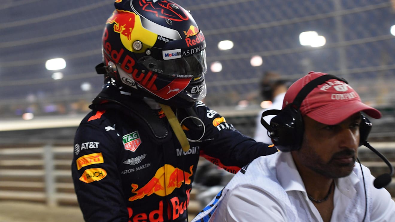 Max Verstappen (NED) Red Bull Racing crashed in Q1 and is given a lift on a motorbike at Formula One World Championship, Rd2, Bahrain Grand Prix, Qualifying, Bahrain International Circuit, Sakhir, Bahrain, Saturday 7 April 2018. © Jerry Andre/Sutton Images