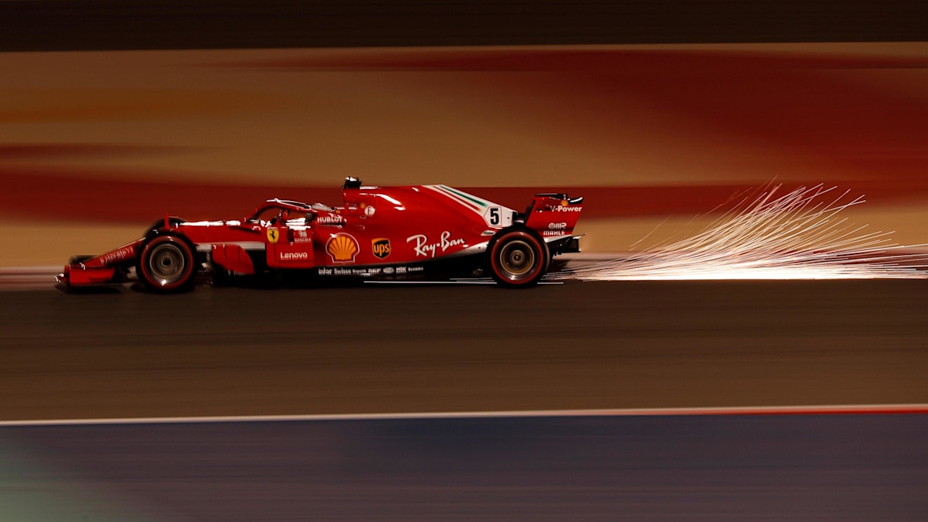 Sebastian Vettel (GER) Ferrari SF-71H sparks at Formula One World Championship, Rd2, Bahrain Grand Prix, Qualifying, Bahrain International Circuit, Sakhir, Bahrain, Saturday 7 April 2018. © Manuel Goria/Sutton Images