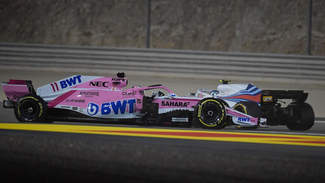 Sergio Perez (MEX) Force India VJM11 spins on lap one at Formula One World Championship, Rd2, Bahrain Grand Prix, Race, Bahrain International Circuit, Sakhir, Bahrain, Sunday 8 April 2018. © Simon Galloway/Sutton Images