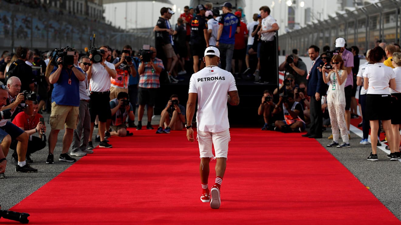 Lewis Hamilton (GBR) Mercedes-AMG F1 on the drivers parade at Formula One World Championship, Rd2, Bahrain Grand Prix, Race, Bahrain International Circuit, Sakhir, Bahrain, Sunday 8 April 2018. © Manuel Goria/Sutton Images
