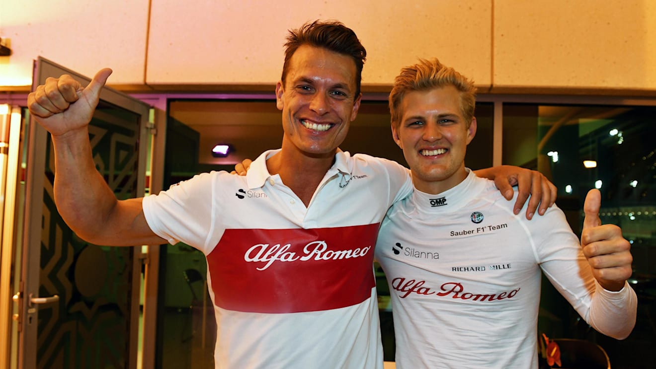 Marcus Ericsson (SWE) Alfa Romeo Sauber F1 Team celebrates at the end of the race at Formula One World Championship, Rd2, Bahrain Grand Prix, Race, Bahrain International Circuit, Sakhir, Bahrain, Sunday 8 April 2018. © Mark Sutton/Sutton Images