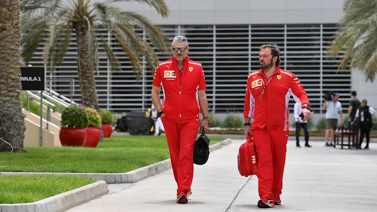 Maurizio Arrivabene (ITA) Ferrari Team Principal and Gino Rosato (CDN) Ferrari at Formula One World Championship, Rd2, Bahrain Grand Prix, Preparations, Bahrain International Circuit, Sakhir, Bahrain, Thursday 5 April 2018. © Jerry Andre/Sutton Images
