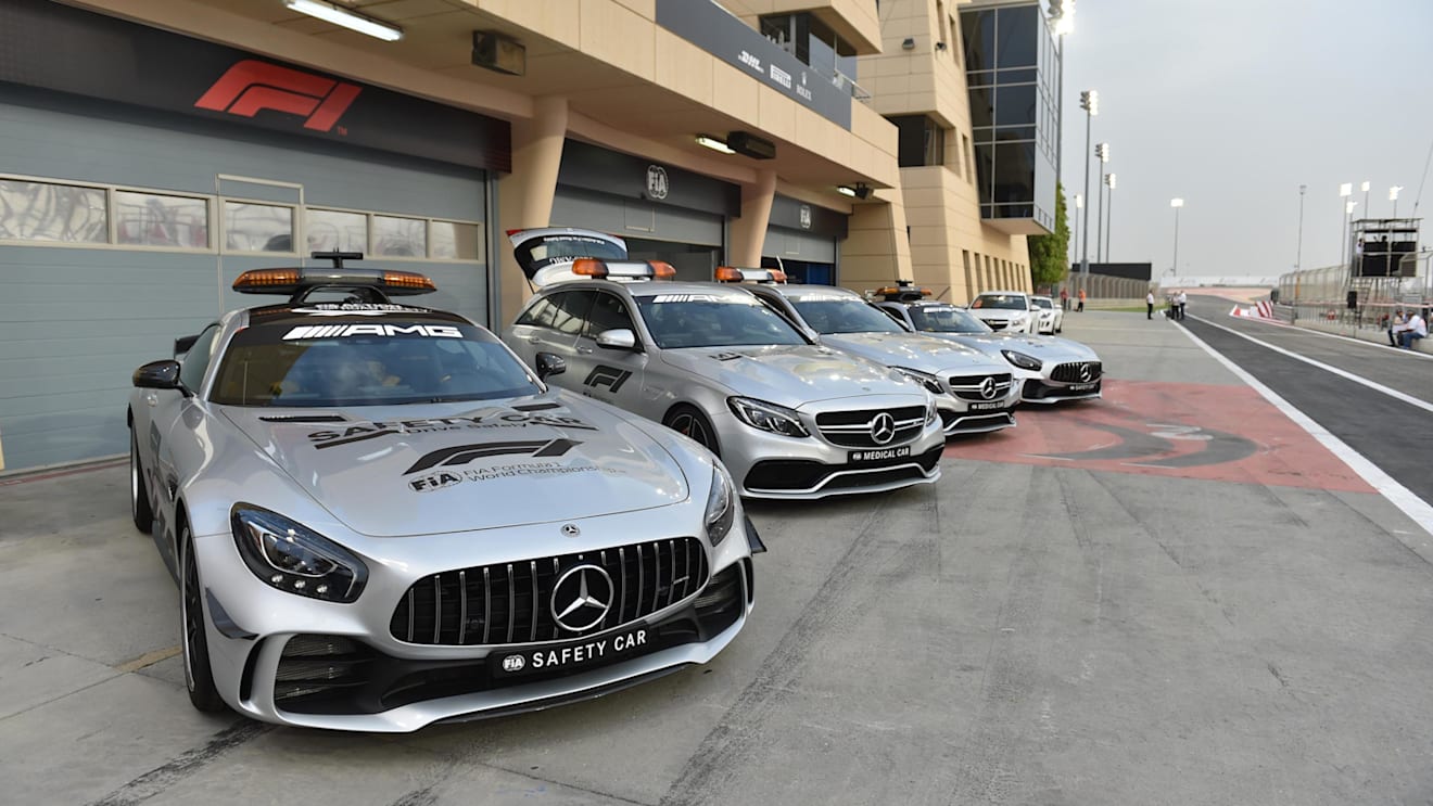 Safety car and Medical car line up at Formula One World Championship, Rd2, Bahrain Grand Prix, Preparations, Bahrain International Circuit, Sakhir, Bahrain, Thursday 5 April 2018. © Simon Galloway/Sutton Images