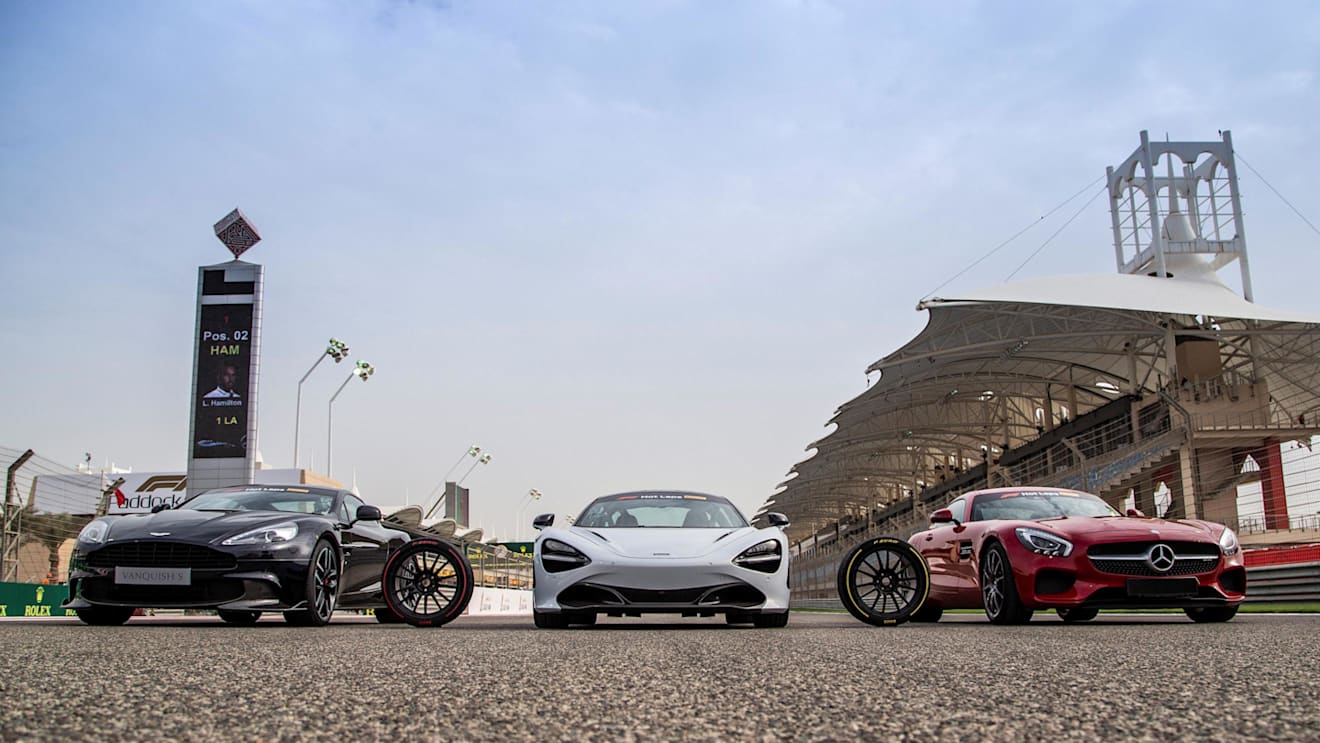 Pirelli Hot Laps cars on the grid at Formula One World Championship, Rd2, Bahrain Grand Prix, Preparations, Bahrain International Circuit, Sakhir, Bahrain, Thursday 5 April 2018. © Manuel Goria/Sutton Images