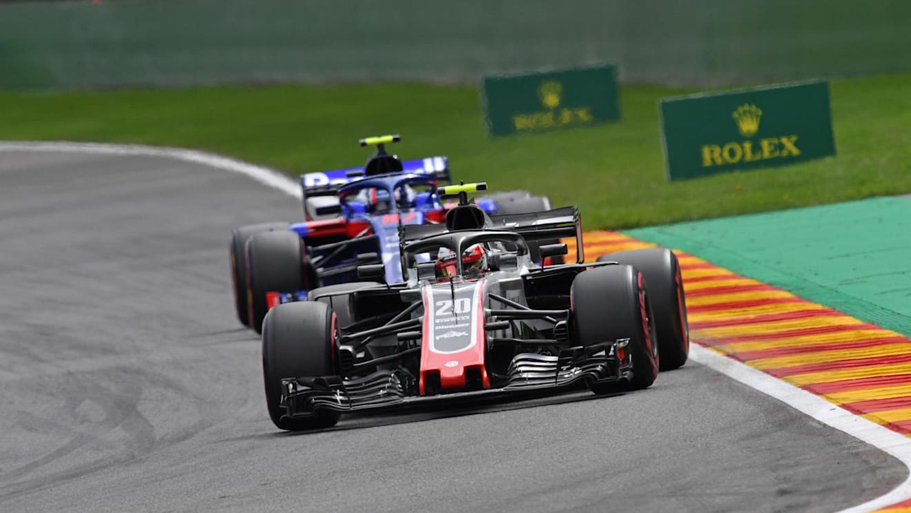Kevin Magnussen, Haas F1 Team VF-18 nd Pierre Gasly, Scuderia Toro Rosso STR13 at Formula One World Championship, Rd13, Belgian Grand Prix, Practice, Spa Francorchamps, Belgium, Friday 24 August 2018. © Jerry Andre/Sutton Images
