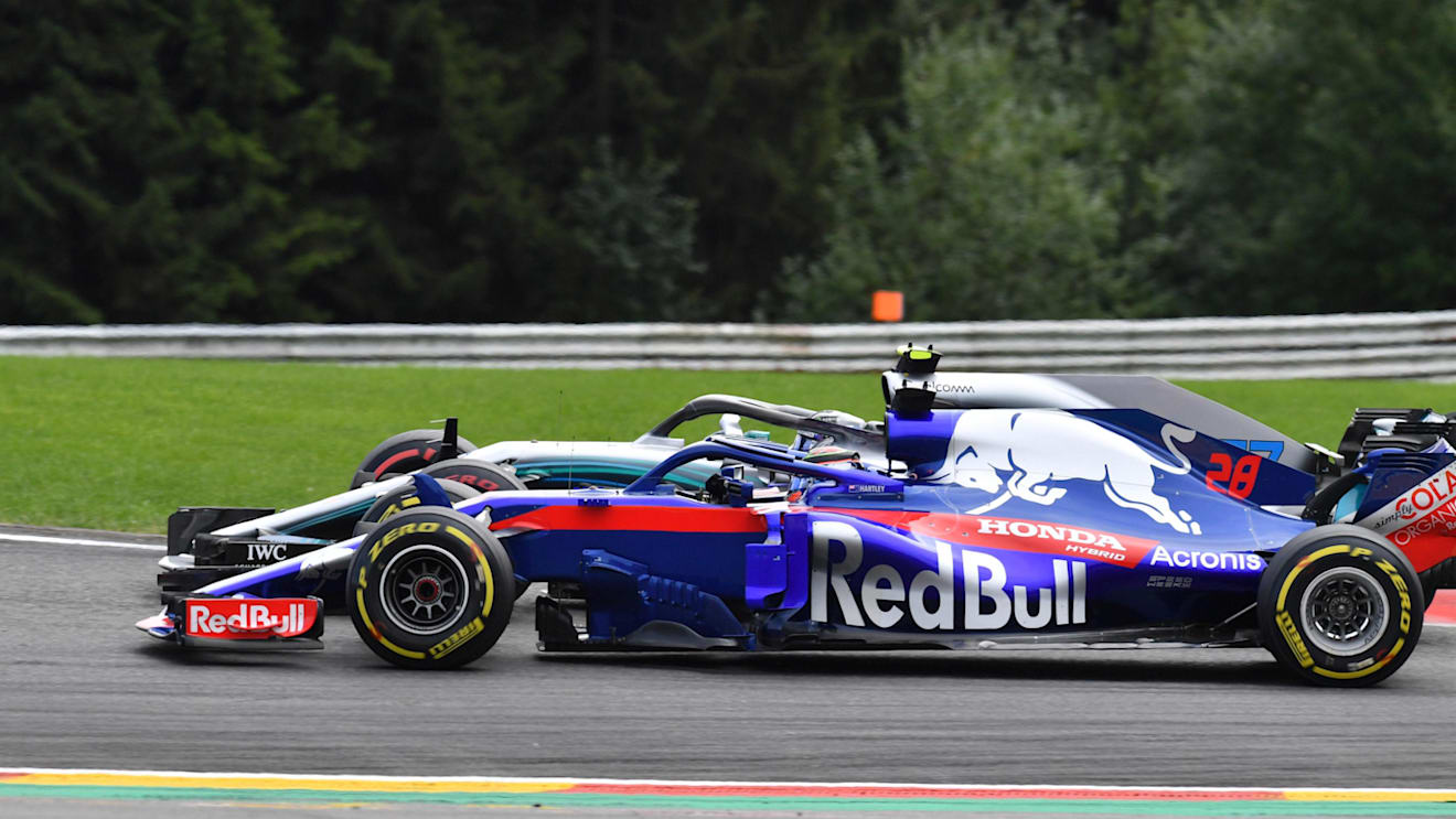 Brendon Hartley, Scuderia Toro Rosso STR13 and Valtteri Bottas, Mercedes AMG F1 W09 at Formula One World Championship, Rd13, Belgian Grand Prix, Race, Spa Francorchamps, Belgium, Sunday 26 August 2018. © Jerry Andre/Sutton Images