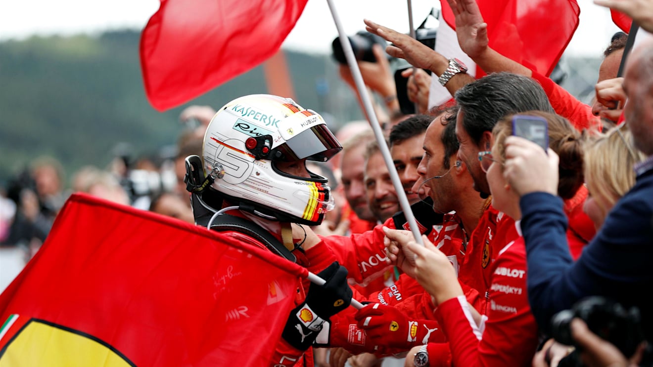 Race winner Sebastian Vettel, Ferrari celebrates in parc ferme at Formula One World Championship, Rd13, Belgian Grand Prix, Race, Spa Francorchamps, Belgium, Sunday 26 August 2018. © Steven Tee/LAT/Sutton Images