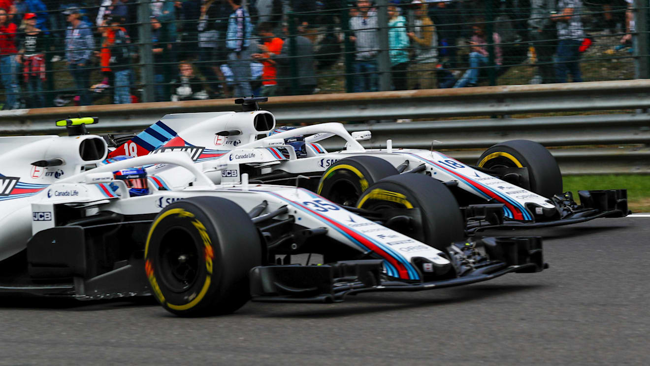 Sergey Sirotkin, Williams FW41 and Lance Stroll, Williams FW41 battle at Formula One World Championship, Rd13, Belgian Grand Prix, Race, Spa Francorchamps, Belgium, Sunday 26 August 2018. © Manuel Goria/Sutton Images