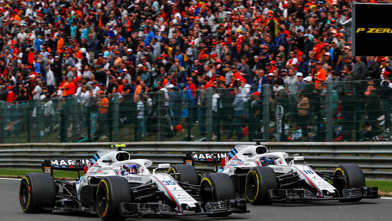 Sergey Sirotkin, Williams FW41 and Lance Stroll, Williams FW41 battle at Formula One World Championship, Rd13, Belgian Grand Prix, Race, Spa Francorchamps, Belgium, Sunday 26 August 2018. © Manuel Goria/Sutton Images