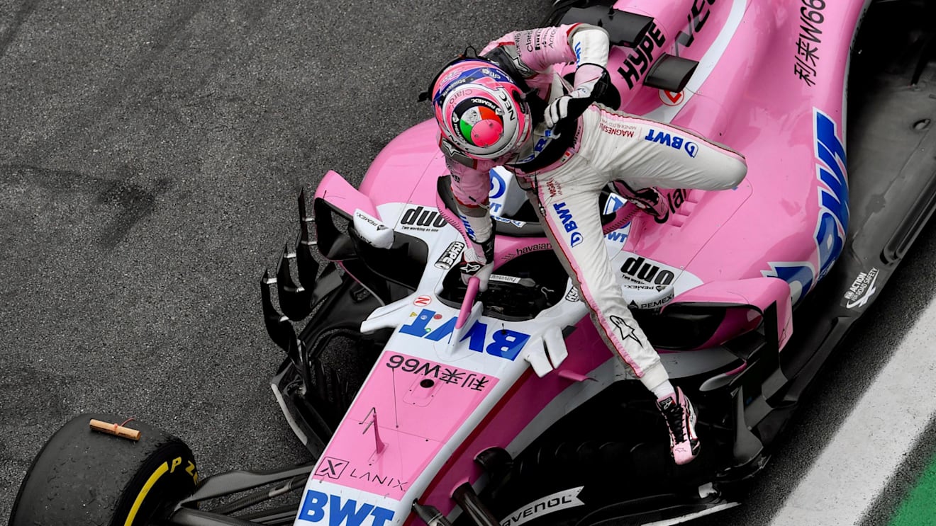 Sergio Perez, Racing Point Force India VJM11 in Parc Ferme at Formula One World Championship, Rd20, Brazilian Grand Prix, Race, Interlagos, Sao Paulo, Brazil, Sunday 11 November 2018.