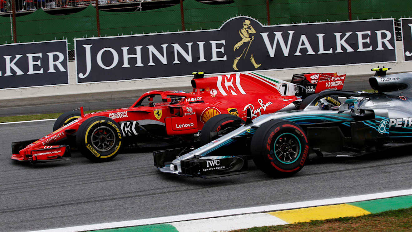 Kimi Raikkonen, Ferrari SF71H and Valtteri Bottas, Mercedes-AMG F1 W09 EQ Power+ battle at Formula One World Championship, Rd20, Brazilian Grand Prix, Race, Interlagos, Sao Paulo, Brazil, Sunday 11 November 2018.