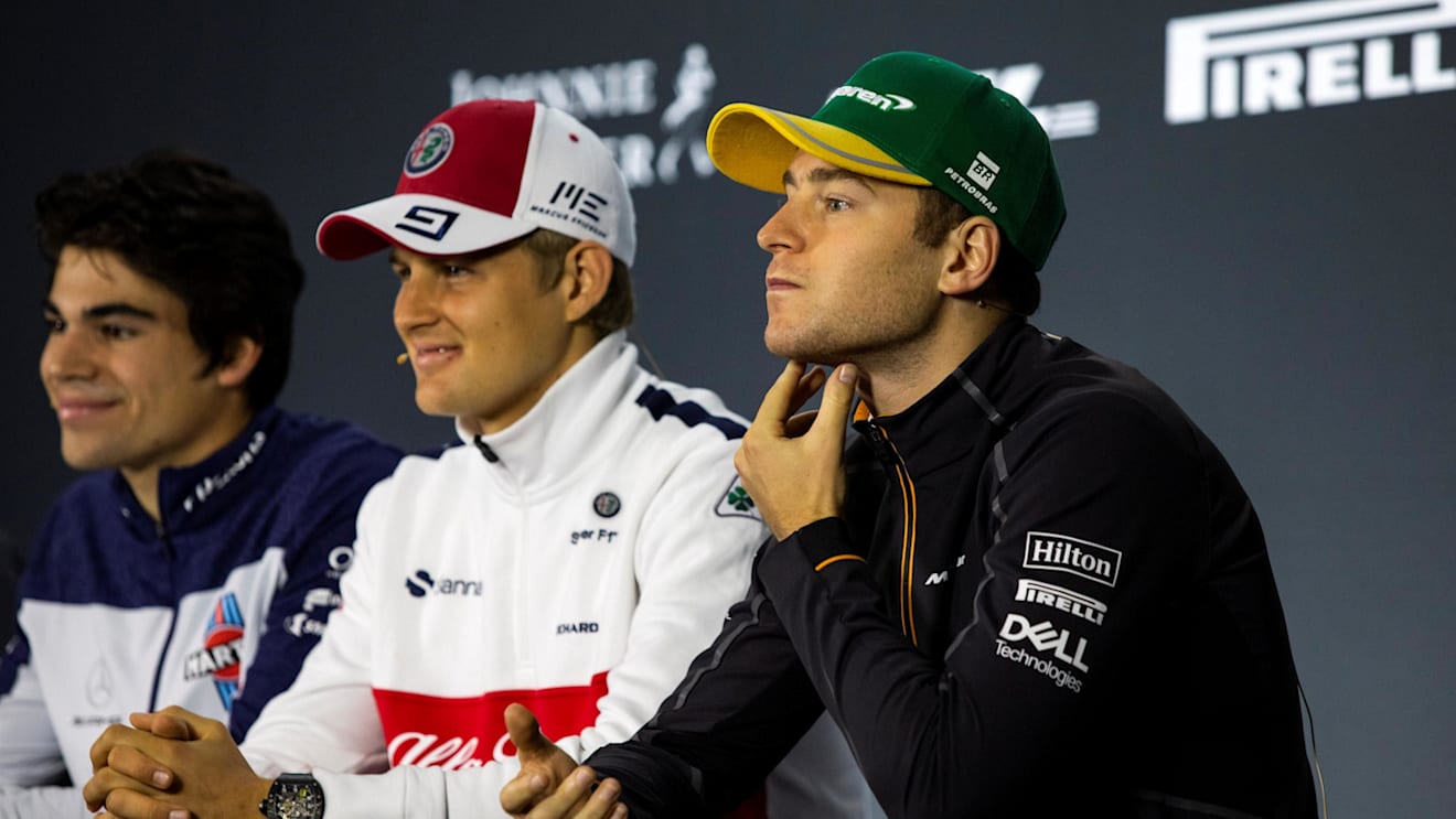 Formula One World Championship, Rd20, Brazilian Grand Prix, Preparations, Interlagos, Sao Paulo, Brazil, Thursday 8 November 2018. (L-R) Lance Stroll, Marcus Ericsson, Stoffel Vandoorne
