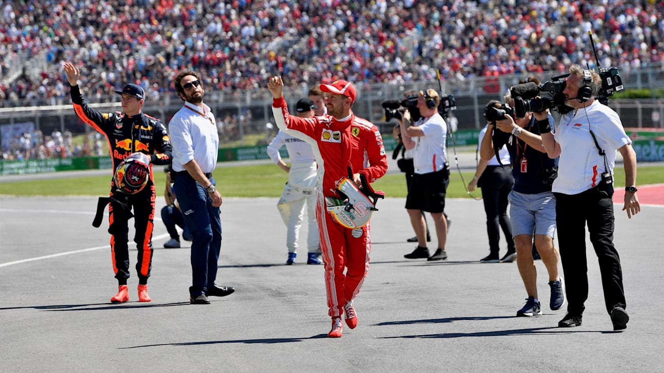Pole sitter Sebastian Vettel (GER) Ferrari celebrates in parc ferme at Formula One World Championship, Rd7, Canadian Grand Prix, Qualifying, Montreal, Canada, Saturday 9 June 2018. © Jerry Andre/Sutton Images