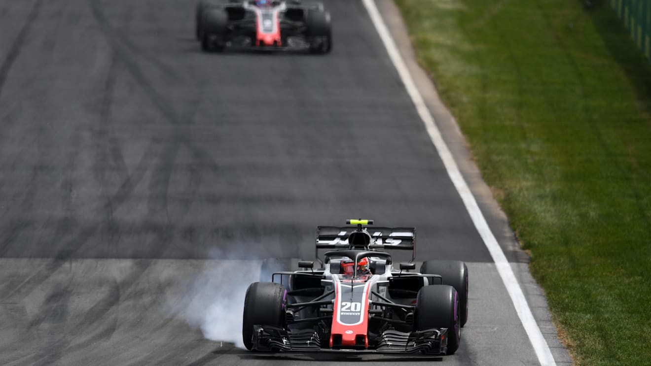 Kevin Magnussen (DEN) Haas VF-18 locks up at Formula One World Championship, Rd7, Canadian Grand Prix, Race, Montreal, Canada, Sunday10 June 2018. © Simon Galloway/Sutton Images