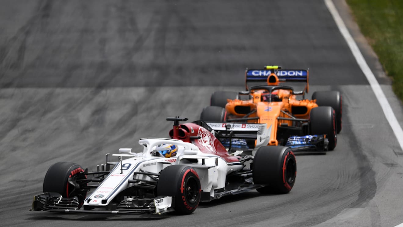 Marcus Ericsson (SWE) Alfa Romeo Sauber C37 leads Stoffel Vandoorne (BEL) McLaren MCL33 at Formula One World Championship, Rd7, Canadian Grand Prix, Race, Montreal, Canada, Sunday10 June 2018. © Simon Galloway/Sutton Images
