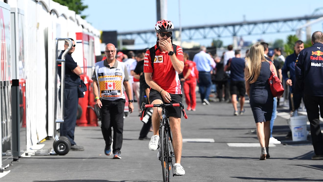 Sebastian Vettel (GER) Ferrari on a bike at Formula One World Championship, Rd7, Canadian Grand Prix, Race, Montreal, Canada, Sunday10 June 2018. © Simon Galloway/Sutton Images