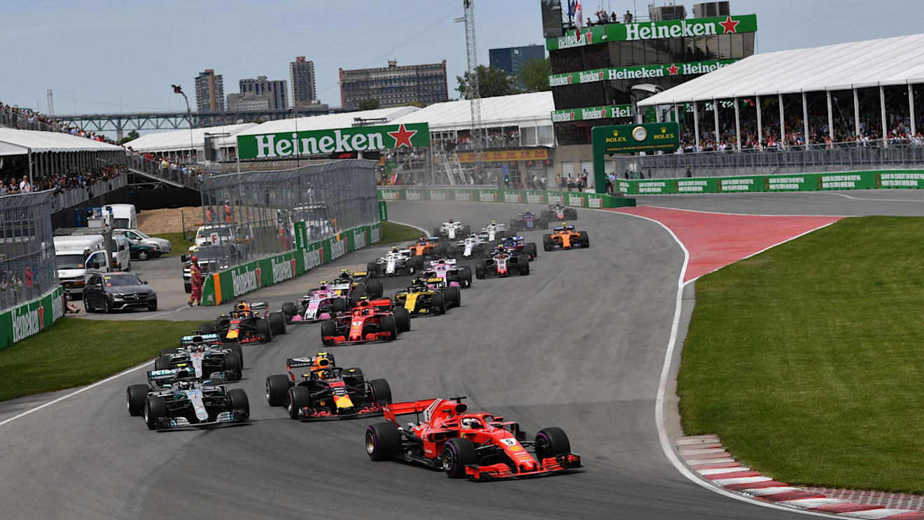 Sebastian Vettel (GER) Ferrari SF-71H leads at the start of the race at Formula One World Championship, Rd7, Canadian Grand Prix, Race, Montreal, Canada, Sunday10 June 2018. © Jerry Andre/Sutton Images