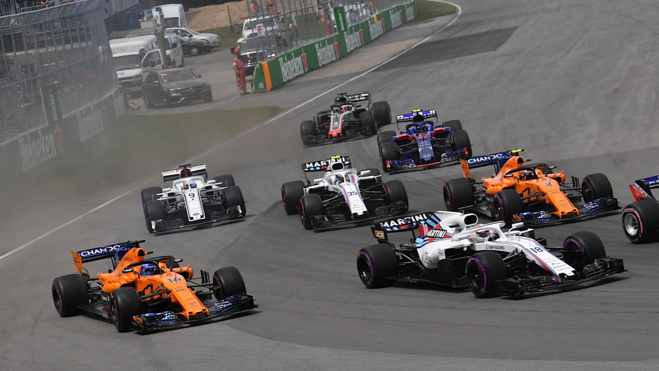 Fernando Alonso (ESP) McLaren MCL33 and Lance Stroll (CDN) Williams FW41 at the start of the race at Formula One World Championship, Rd7, Canadian Grand Prix, Race, Montreal, Canada, Sunday10 June 2018. © Jerry Andre/Sutton Images
