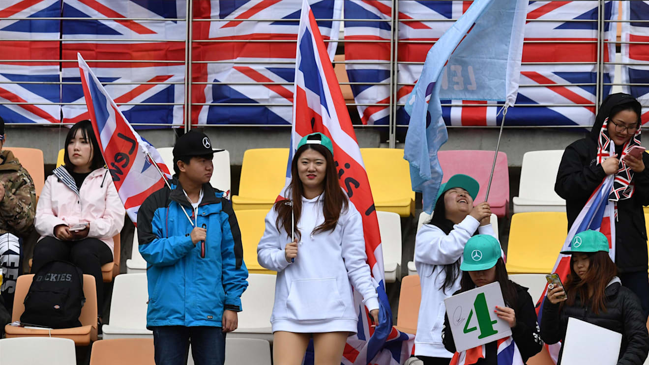Lewis Hamilton (GBR) Mercedes-AMG F1 fans and banners at Formula One World Championship, Rd3, Chinese Grand Prix, Practice, Shanghai, China, Friday 13 April 2018. © Mark Sutton/Sutton Images