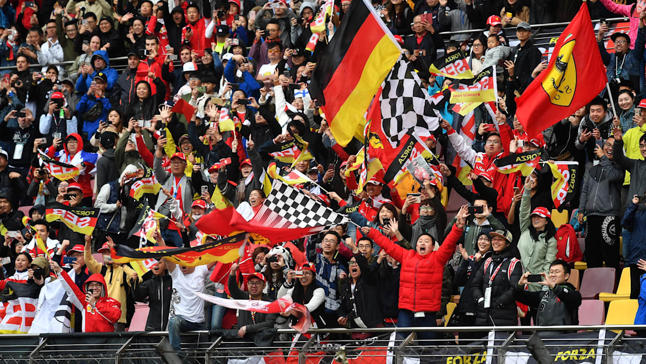 Fans and flags at Formula One World Championship, Rd3, Chinese Grand Prix, Qualifying, Shanghai, China, Saturday 14 April 2018. © Mark Sutton/Sutton Images