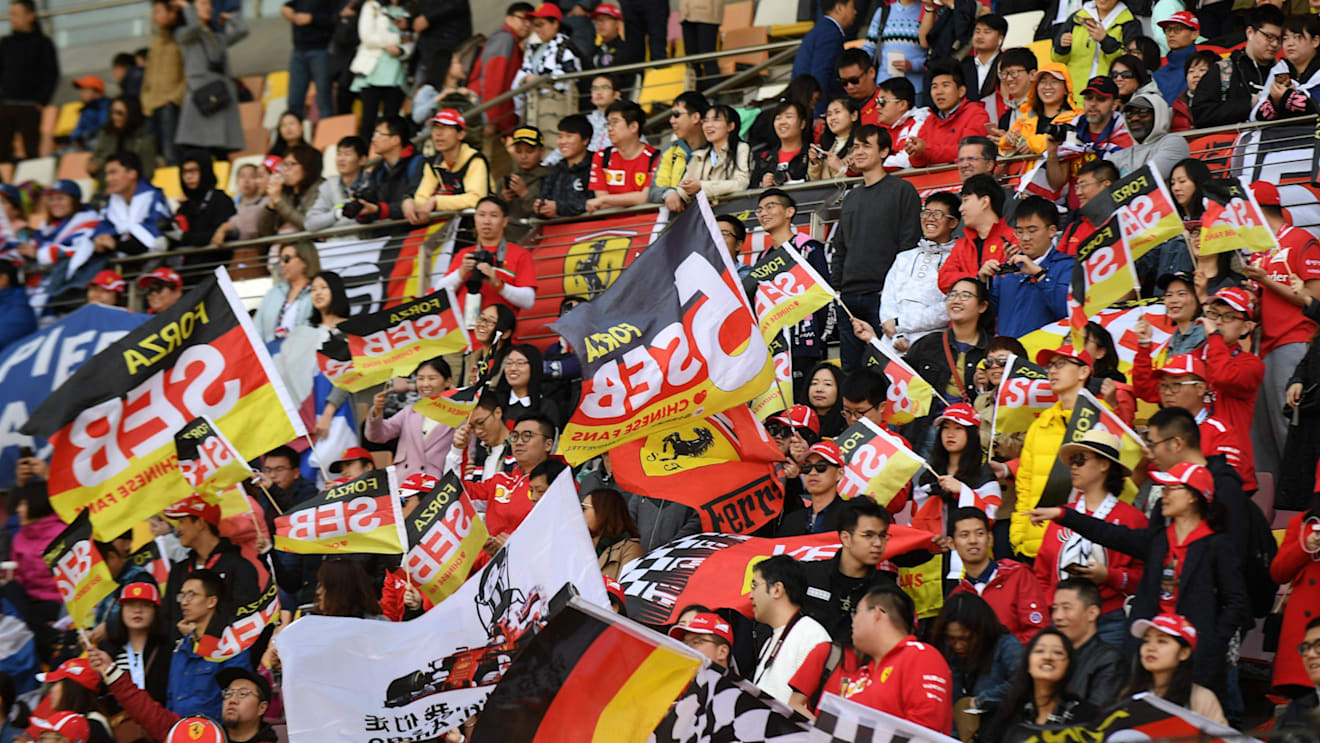 Sebastian Vettel (GER) Ferrari fans and flags at Formula One World Championship, Rd3, Chinese Grand Prix, Race, Shanghai, China, Sunday 15 April 2018. © Simon Galloway/Sutton Images