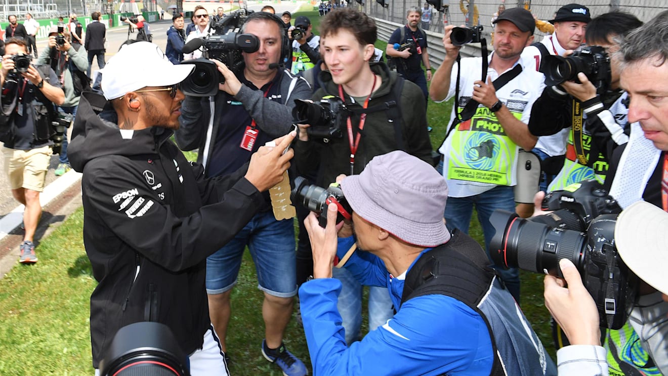 Lewis Hamilton (GBR) Mercedes-AMG F1 and photographers on the drivers parade at Formula One World Championship, Rd3, Chinese Grand Prix, Race, Shanghai, China, Sunday 15 April 2018. © Mark Sutton/Sutton Images