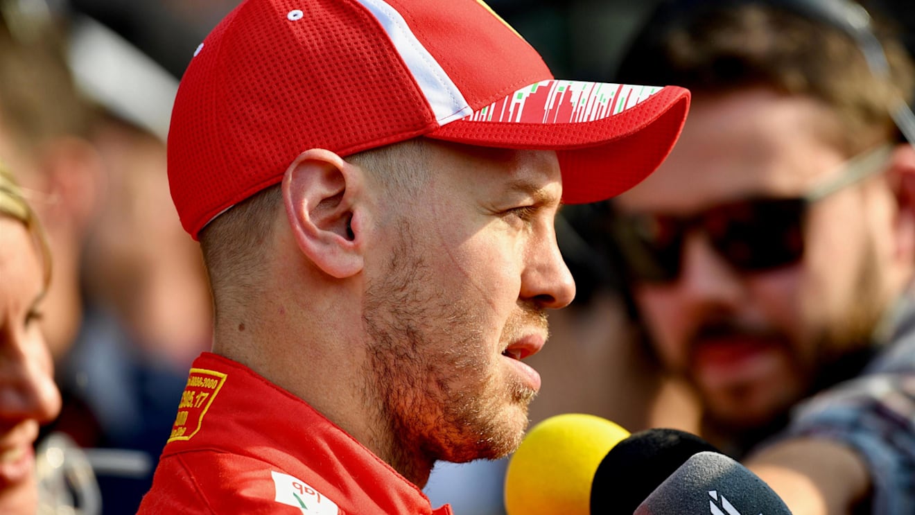 Sebastian Vettel (GER) Ferrari talks with the media at Formula One World Championship, Rd3, Chinese Grand Prix, Race, Shanghai, China, Sunday 15 April 2018. © Jerry Andre/Sutton Images