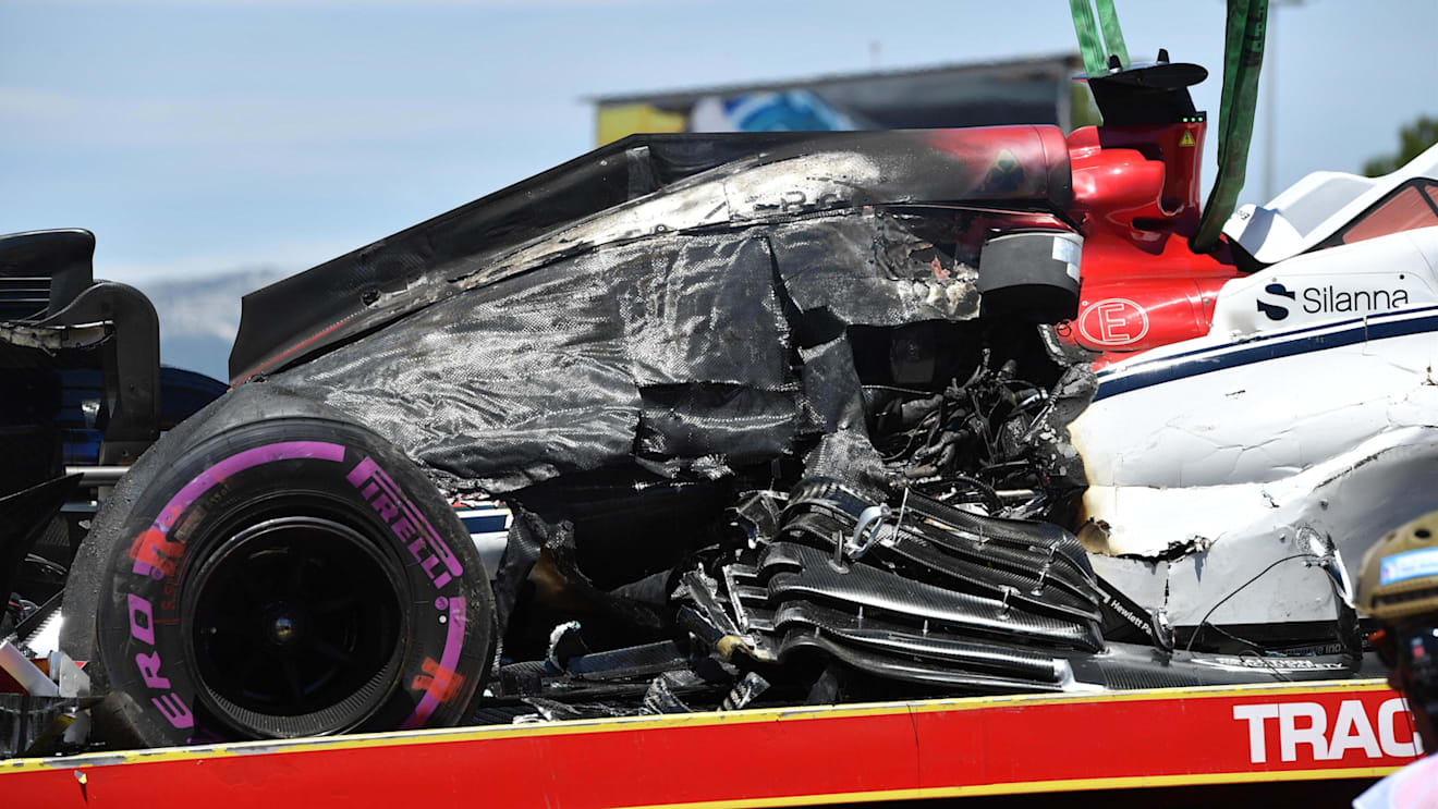 The crashed car of Marcus Ericsson (SWE) Alfa Romeo Sauber C37 is recovered in FP1 at Formula One World Championship, Rd8, French Grand Prix, Practice, Paul Ricard, France, Friday 22 June 2018. © Jerry Andre/Sutton Images