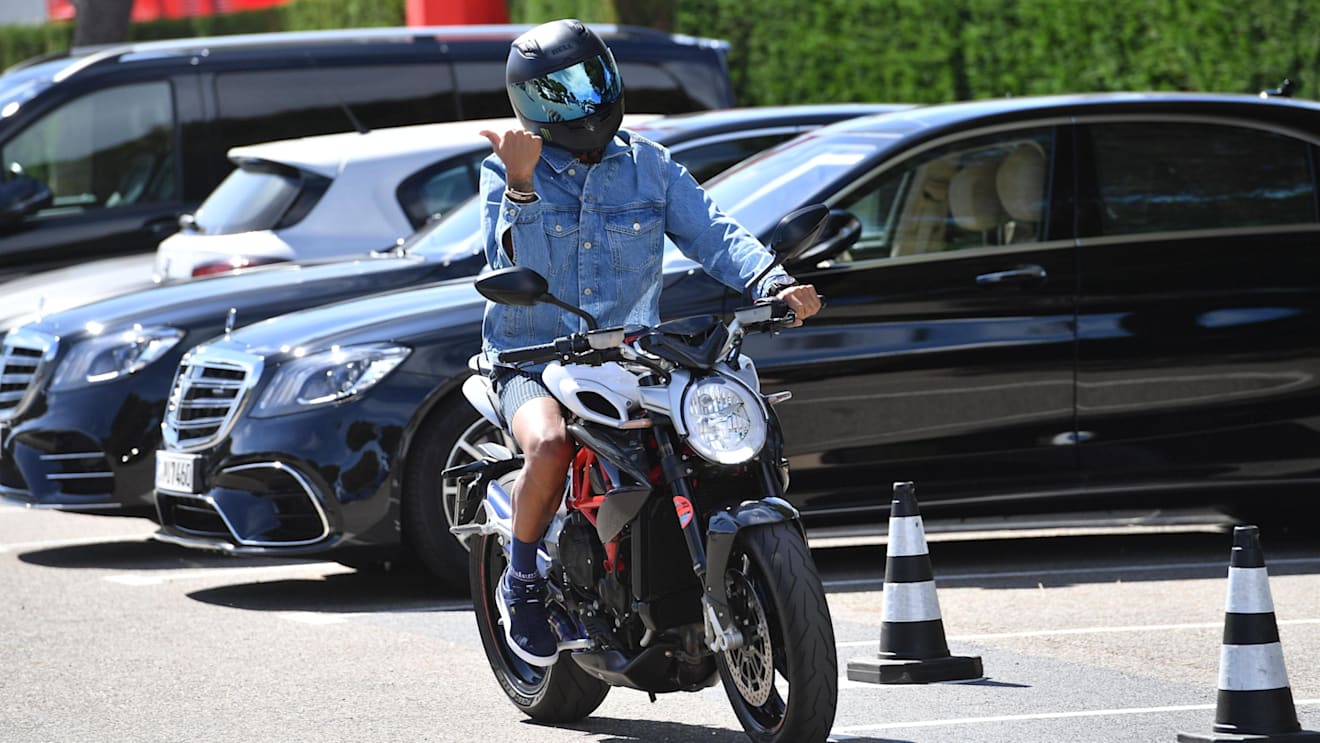 Lewis Hamilton (GBR) Mercedes-AMG F1 on his MV Agusta motorbike at Formula One World Championship, Rd8, French Grand Prix, Practice, Paul Ricard, France, Friday 22 June 2018. © Jerry Andre/Sutton Images