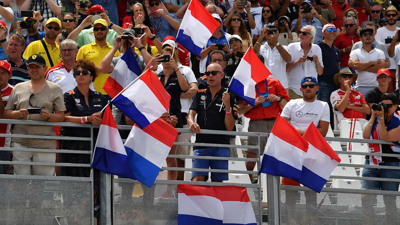 Max Verstappen (NED) Red Bull Racing fans and flags at Formula One World Championship, Rd8, French Grand Prix, Race, Paul Ricard, France, Sunday 24 June 2018. © Mark Sutton/Sutton Images
