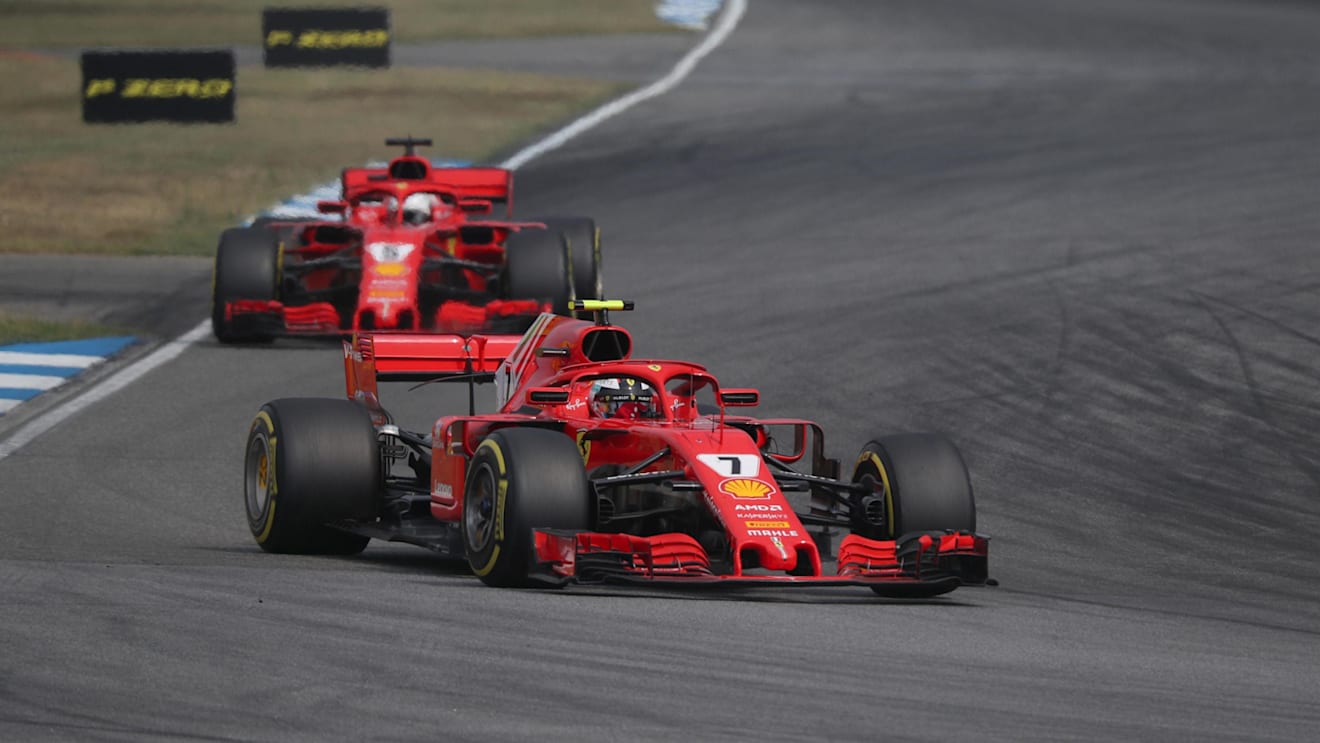Kimi Raikkonen (FIN) Ferrari SF-71H and Sebastian Vettel (GER) Ferrari SF-71H at Formula One World Championship, Rd11, German Grand Prix, Race, Hockenheim, Germany, Sunday 22 July 2018. © Manuel Goria/Sutton Images