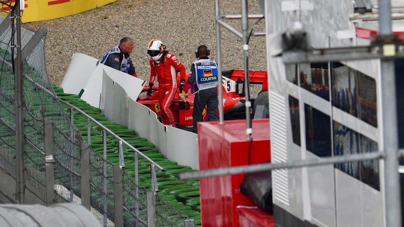 Sebastian Vettel (GER) Ferrari SF-71H crashes out of the race at Formula One World Championship, Rd11, German Grand Prix, Race, Hockenheim, Germany, Sunday 22 July 2018.2018. © Jerry Andre/Sutton Images