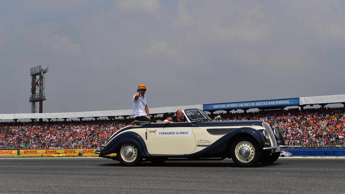 Fernando Alonso (ESP) McLaren on the drivers parade at Formula One World Championship, Rd11, German Grand Prix, Race, Hockenheim, Germany, Sunday 22 July 2018. © Mark Sutton/Sutton Images